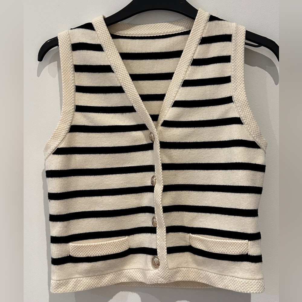 NWOT - Striped Black and White Button-Up Vest